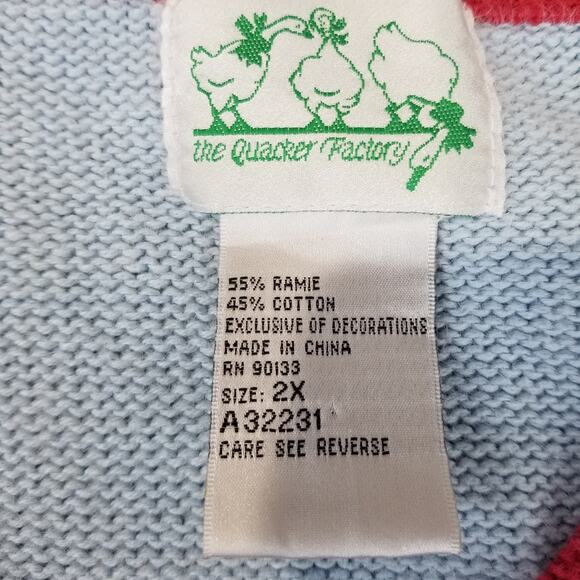 The Quacker Factory Sweater Womens 2X Blue Red Christmas Cardigan Art to Wear - Picture 8 of 8